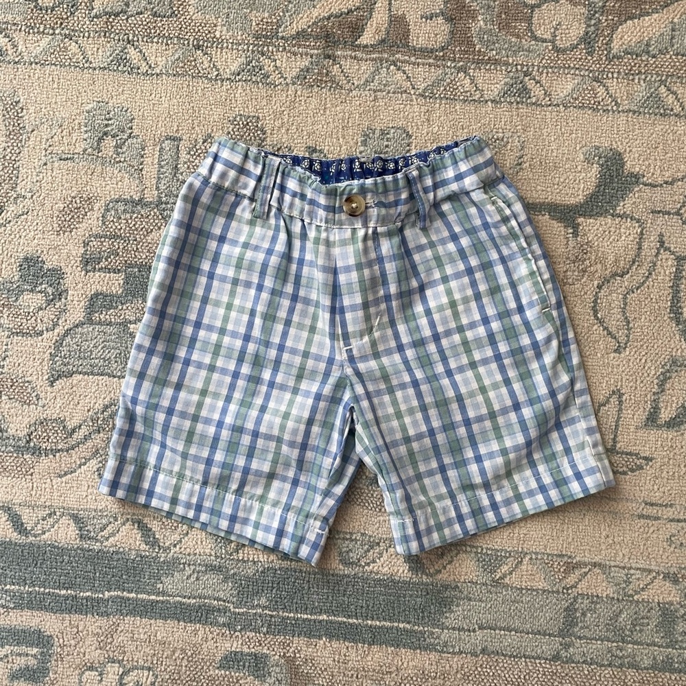 Kids Plaid Cotton Shorts - Blue & Green